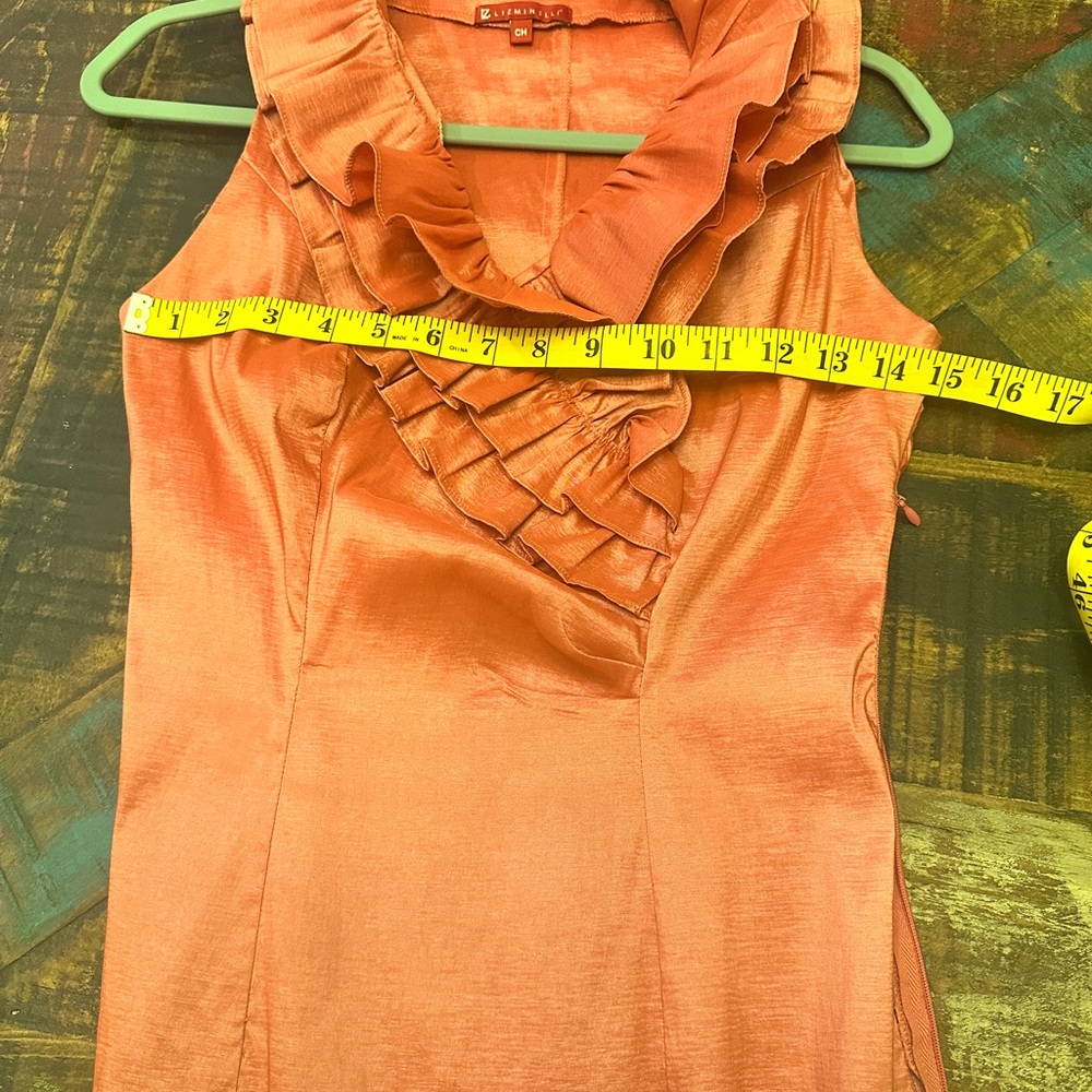 Red Coral Elegant Ruffled Sleeveless Blouse Small Y2K Liz Minelli - Picture 3 of 7